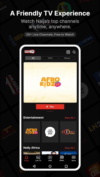 FreeTV app — live channels home screen