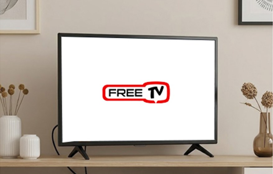 FreeTV decoder connected to a television, powered on